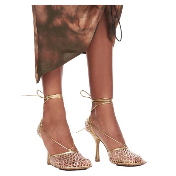 Bottega Veneta Shoes - BOTTEGA VENETA Metallic leather-trimmed mesh pumps (Size 38.5)